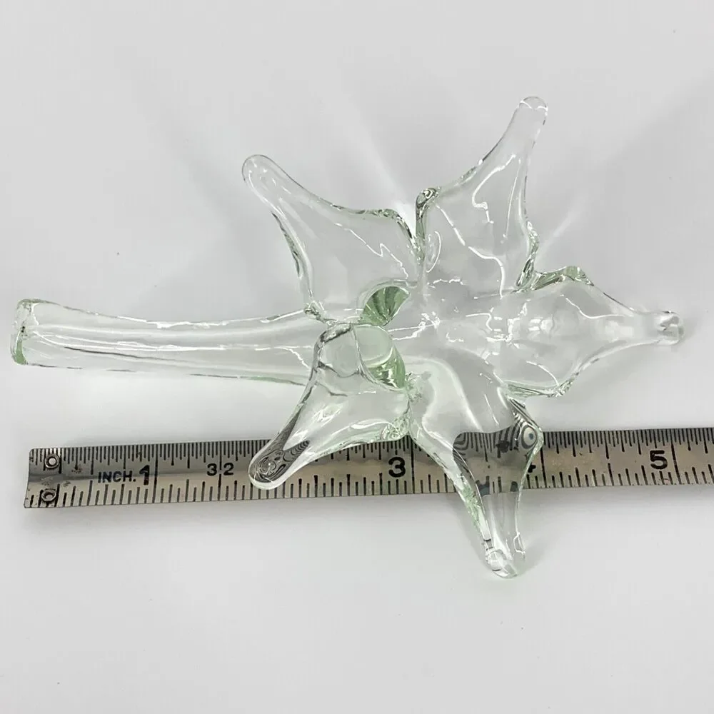 VINTAGE Hand Blown Trumpet Lily Flower Crystal VASE Long Stem Art Glass